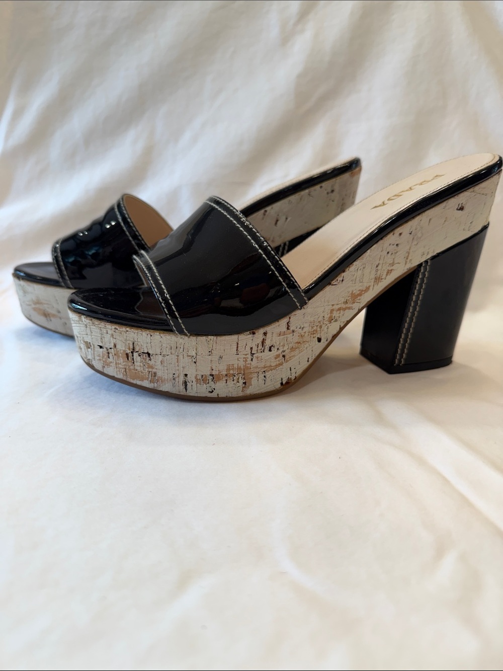 Prada Black Patent Leather Cork Platform Slide Heels - Picture 4 of 10